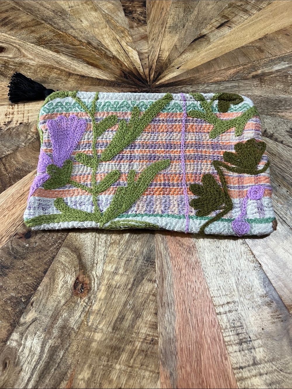 Kantha Hand Embroidered Floral Zip Pouch